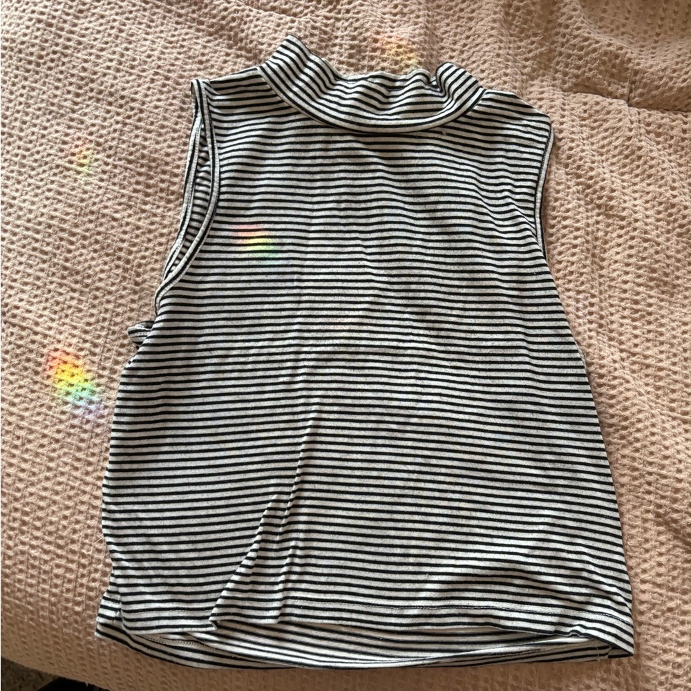 Striped Sleeveless Turtleneck Top